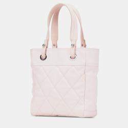 Pre Owned Chanel Pink Small Quilted Canvas Paris Biarritz Tote