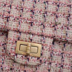 Pre Owned Chanel Pink Mini Reissue 2.55 Tweed Single Flap 224