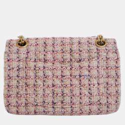 Pre Owned Chanel Pink Mini Reissue 2.55 Tweed Single Flap 224