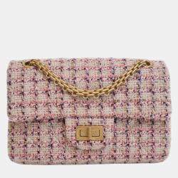 Pre Owned Chanel Pink Mini Reissue 2.55 Tweed Single Flap 224
