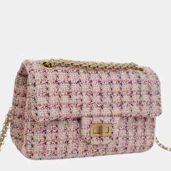 Pre Owned Chanel Pink Mini Reissue 2.55 Tweed Single Flap 224