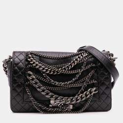 Pre Owned Chanel Black Medium Calfskin Enchained Boy Flap
