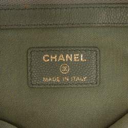 Pre Owned Chanel Green Medium Chevron Caviar Ancient Greek Charms O Case Clutch
