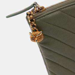 Pre Owned Chanel Green Medium Chevron Caviar Ancient Greek Charms O Case Clutch