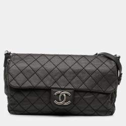 Pre Owned Chanel Grey Large Quilted Iridescent Calfskin Coco Daily Flap