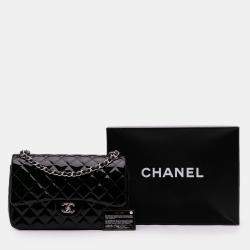 Pre Owned Chanel Black Jumbo Classic Patent Double Flap