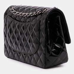 Pre Owned Chanel Black Jumbo Classic Patent Double Flap