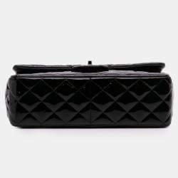 Pre Owned Chanel Black Jumbo Classic Patent Double Flap