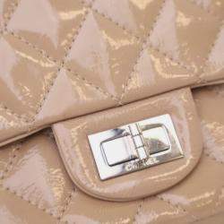 Pre Owned Chanel Beige Brown Reissue 2.55 Quilted Patent Double Flap 227