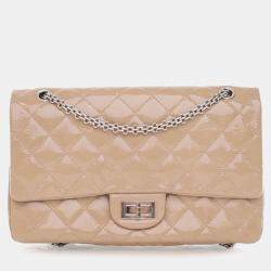Pre Owned Chanel Beige Brown Reissue 2.55 Quilted Patent Double Flap 227
