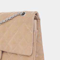 Pre Owned Chanel Beige Brown Reissue 2.55 Quilted Patent Double Flap 227