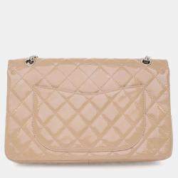 Pre Owned Chanel Beige Brown Reissue 2.55 Quilted Patent Double Flap 227