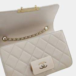 Pre Owned Chanel Cream Mini Sheepskin Beauty Lock Flap