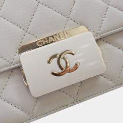 Pre Owned Chanel Cream Mini Sheepskin Beauty Lock Flap