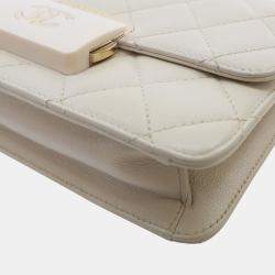 Pre Owned Chanel Cream Mini Sheepskin Beauty Lock Flap