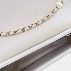 Pre Owned Chanel Cream Mini Sheepskin Beauty Lock Flap