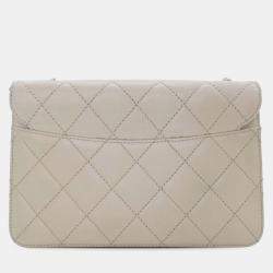 Pre Owned Chanel Cream Mini Sheepskin Beauty Lock Flap