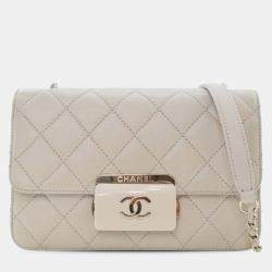 Pre Owned Chanel Cream Mini Sheepskin Beauty Lock Flap