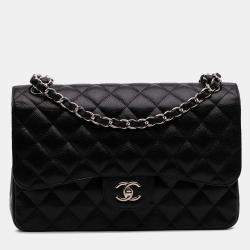 Pre Owned Chanel Black Jumbo Classic Caviar Double Flap