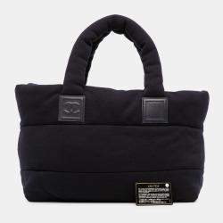 Pre Owned Chanel Navy Blue Medium Jersey Lambskin Reversible Coco Cocoon Tote