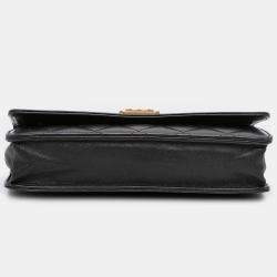 Pre Owned Chanel Black Quilted Lambskin Boy Wallet On Chain