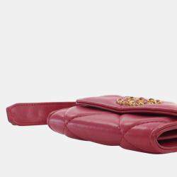 Pre Owned Chanel Red Quilted Lambskin Chanel 19 Card Holder On Chain