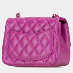 Pre Owned Chanel Purple Mini Square Classic Lambskin Single Flap
