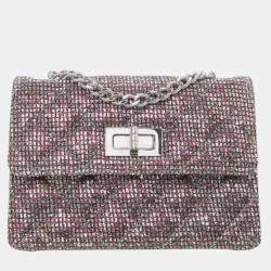 Pre Owned Chanel Mini Glitter Canvas Reissue 2.55 Flap