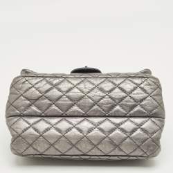Pre Owned Chanel Metallic Grey Quilted Leather Triple Compartment Reissue Flap Bag