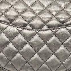 Pre Owned Chanel Metallic Grey Quilted Leather Triple Compartment Reissue Flap Bag