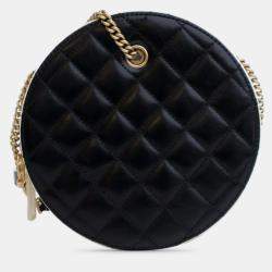 Pre Owned Chanel Black White Crumpled Calfskin En Vogue Round Bag