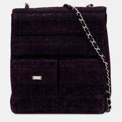 Pre Owned Chanel Purple Chocolate Bar Reissue Suede Multipocket Chain Flap