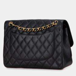 Pre Owned Chanel Black Jumbo Classic Caviar Double Flap