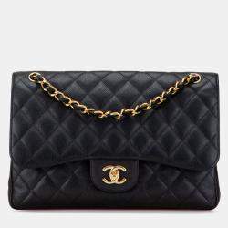 Pre Owned Chanel Black Jumbo Classic Caviar Double Flap