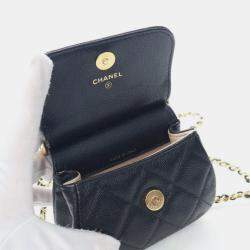 Pre Owned Chanel Mini Caviar Bar Clutch On Chain