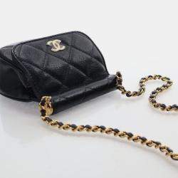 Pre Owned Chanel Mini Caviar Bar Clutch On Chain