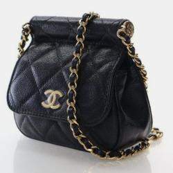 Pre Owned Chanel Mini Caviar Bar Clutch On Chain