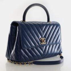 Pre Owned Chanel Medium Lizard Crinkled Calfskin Coco Handle Bag