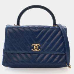 Pre Owned Chanel Medium Lizard Crinkled Calfskin Coco Handle Bag
