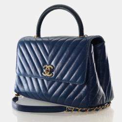Pre Owned Chanel Medium Lizard Crinkled Calfskin Coco Handle Bag