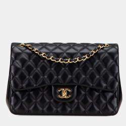 Pre Owned Chanel Black Jumbo Classic Lambskin Double Flap