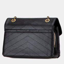 Pre Owned Chanel Black Small Chevron Lambskin Stitched Envelope Flap