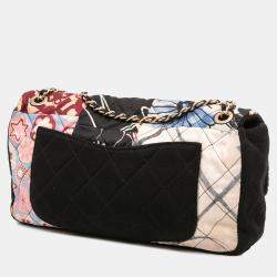 Pre Owned Chanel Multicolor Medium Printed Nylon and Jersey Patchwork Single Flap