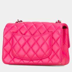 Pre Owned Chanel Pink Mini Rectangular Classic Lambskin Single Flap