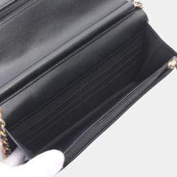 Pre Owned Chanel Black Chevron Lambskin Button Wallet On Chain