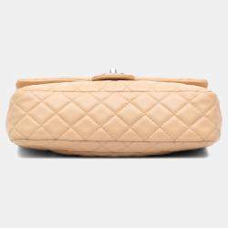 Pre Owned Chanel Beige Medium Classic Lambskin Double Flap