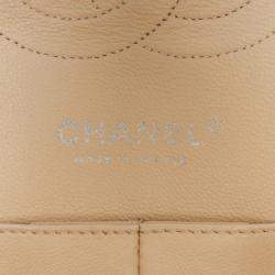 Pre Owned Chanel Beige Medium Classic Lambskin Double Flap