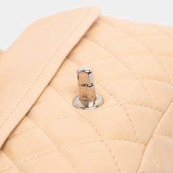 Pre Owned Chanel Beige Medium Classic Lambskin Double Flap
