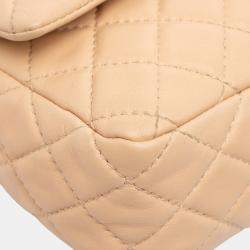 Pre Owned Chanel Beige Medium Classic Lambskin Double Flap