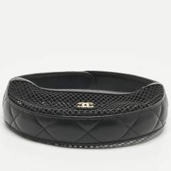 Pre Owned حقيبة شانيل دائرية صغيرة جلد وأسود مبطن شبك